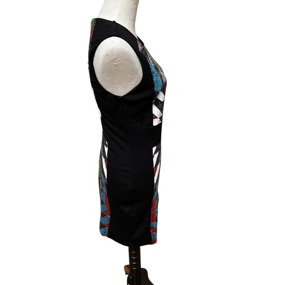 Bebe Black Stretchy Dress Women’s Medium Sequins Back Zipper - Picture 3 of 13